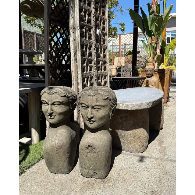 Pair of Vintage Stone Garden Goddess Busts For Sale - Image 10 of 11