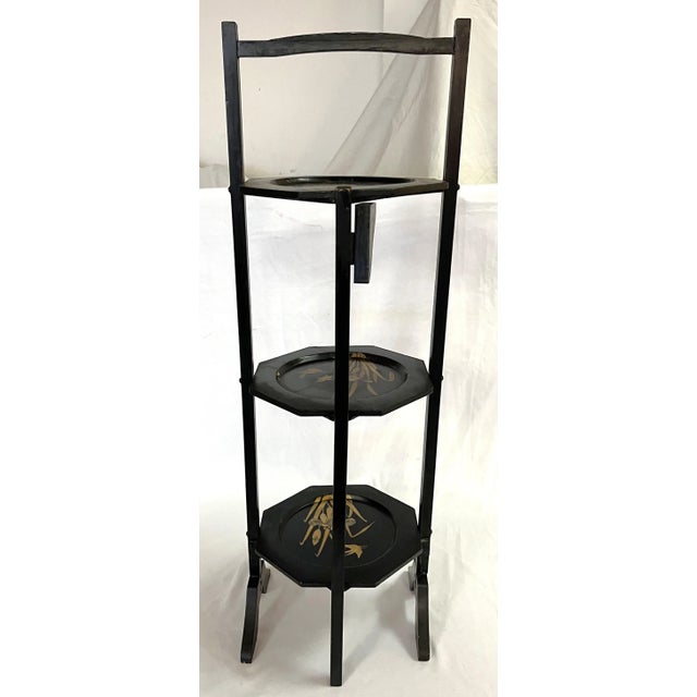 Early 20th Century Hand Painted 3-Tier Folding Wood Muffineer Serving Display Stand For Sale In West Palm - Image 6 of 12