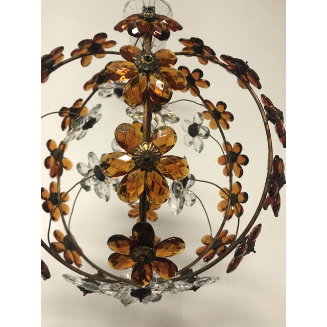 Glass Vintage Pendant with Amber and Transparent Crystals For Sale - Image 7 of 18