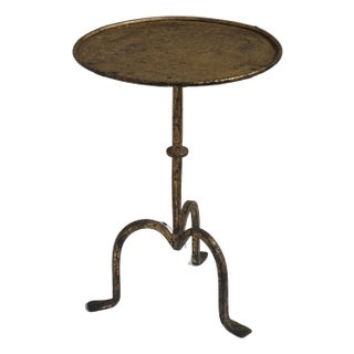Mid-20th Century Small Spanish Gilt Hand-Forged Wrought Iron Drinks Table on Tripod Base For Sale