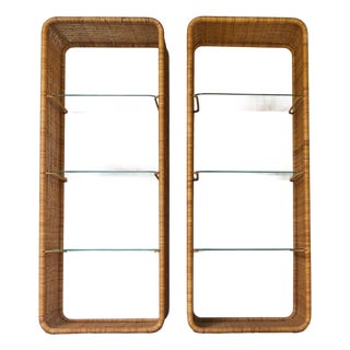 1960's French Rattan and Glass Shelf in the Manner of Louis Sognot For Sale
