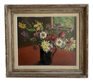Alexis Louis Roche, Spring Bouquet in Carafe, Oil on Wood, 1950s, Framed