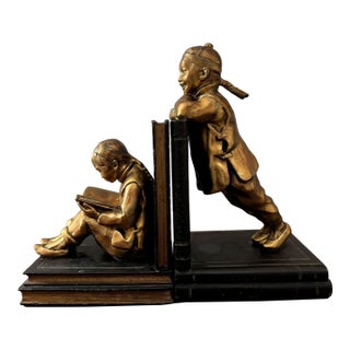 Art Deco Gilt Metal Bookends by Ronson Oriental Sculptures Circa 1930 For Sale