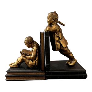 Art Deco Gilt Metal Bookends by Ronson Oriental Sculptures Circa 1930