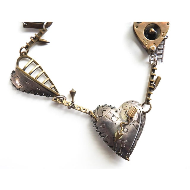 Contemporary Vintage Thomas Mann Sterling and Brass Heart Charm Necklace For Sale - Image 3 of 12