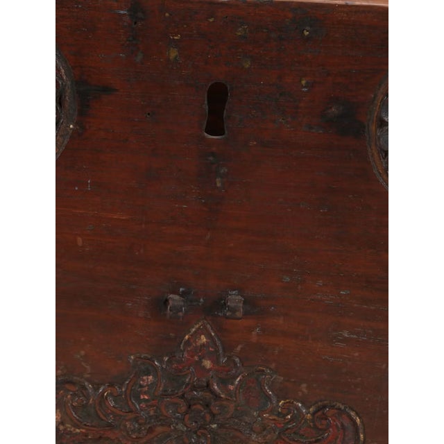 Brown 20th Century Anglo-Indian Carved Wood & Metal Storage Chest With Interior Till Box For Sale - Image 8 of 8
