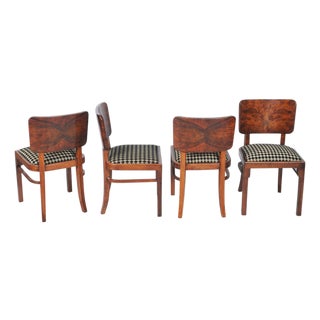 Art Deco Chairs in Beech, Spruce and Walnut Veneer, Czech, 1920s, Set of 4 For Sale