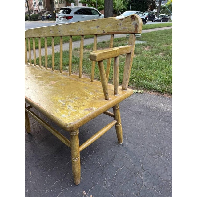Vintage Early American Primitive Style Yellow Painted Deacon's Bench For Sale In Washington DC - Image 6 of 18