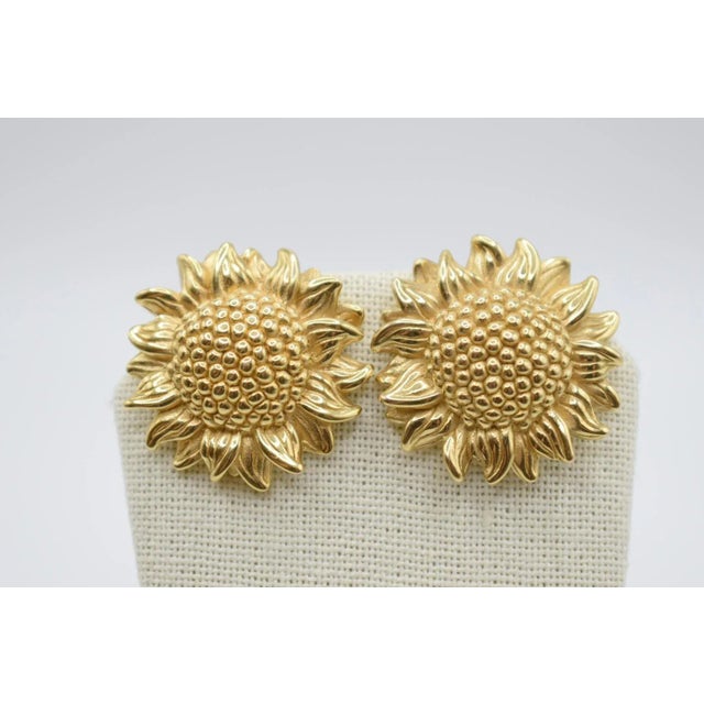 Metal 14k Gold Sunflower Earrings, A Pair For Sale - Image 7 of 13