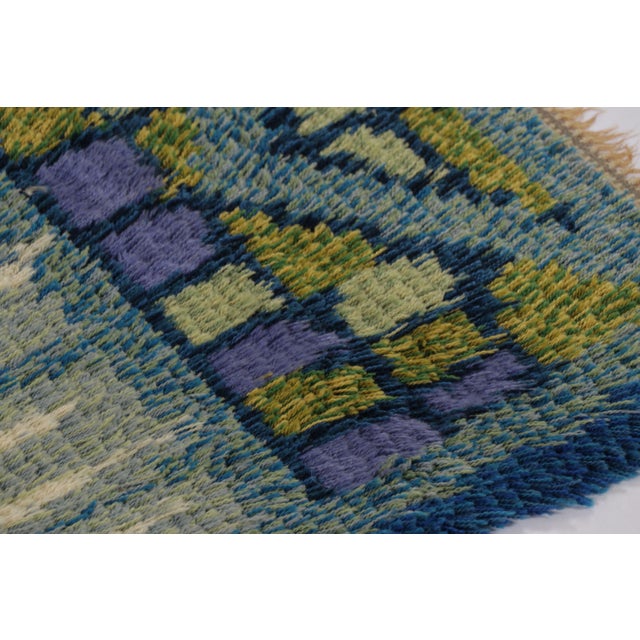 Rug & Kilim Vintage Swedish Rya Runner, Blue With Scandinavian Abstract Forms - Rug & Kilim For Sale - Image 4 of 8