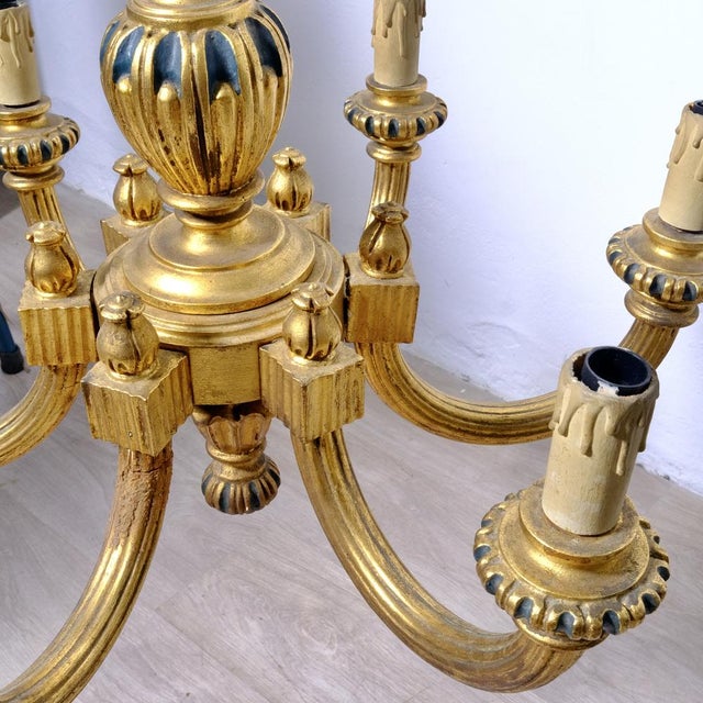 Gilded Wood 6-Arm Chandelier, 1940s For Sale - Image 15 of 18