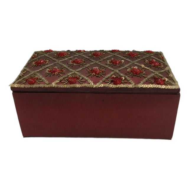 1930s Vintage Silk Beaded Jewelry Box For Sale
