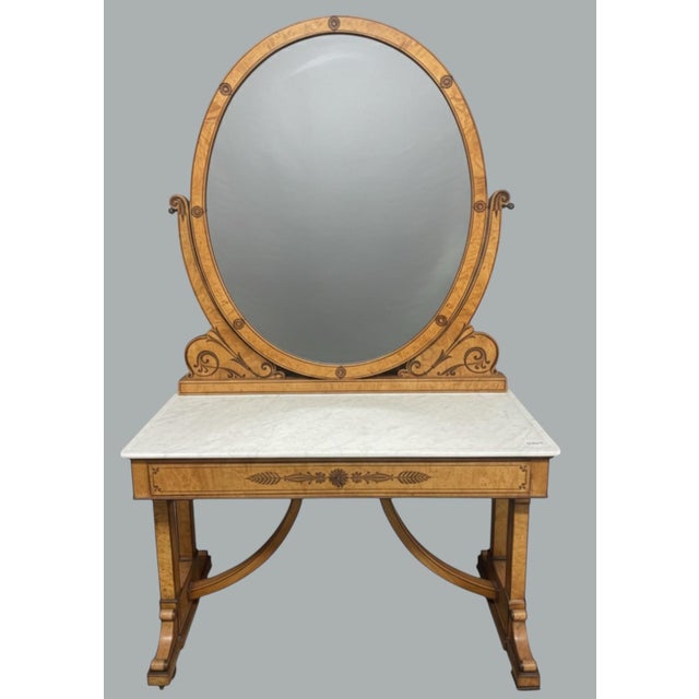Biedermeier 19th Century Neoclassical Biedermeier Style Satinwood & Marble Dressing Table For Sale - Image 3 of 6