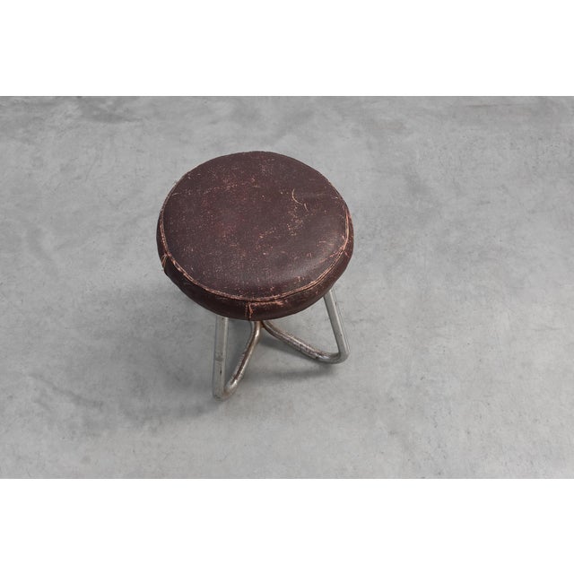 Bauhaus Modernist Stool with Chrome Tubular Frame and Leather Seat, Germany , 1920s For Sale - Image 6 of 11