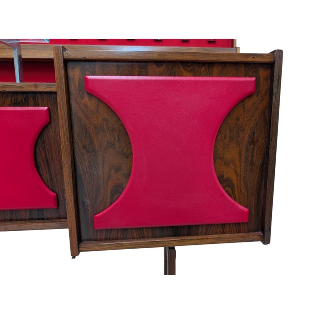 Vintage Space Age Rosewood and Red Lounge Bar, 1970s, Set of 4 For Sale - Image 17 of 18
