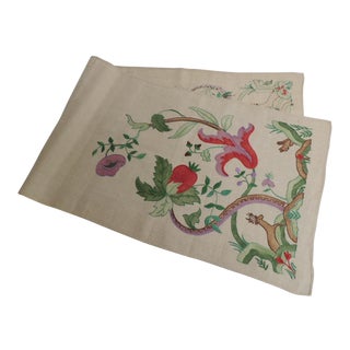Antique Alegorical Embroidery Red and Green Table Runner For Sale