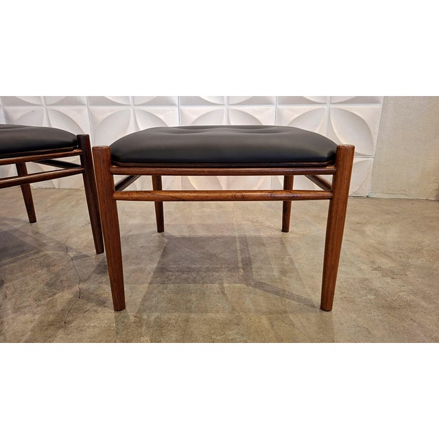 Indian Rosewood and Leather Reversible Stools by Alf Svensson for Bodafors, 1960s, Set of 2 For Sale - Image 11 of 12