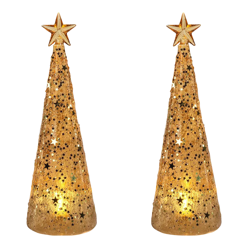Twinkle LED Deco Gold Christmas Trees, Set of 2 | Chairish