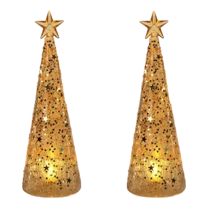 Twinkle LED Deco Gold Christmas Trees, Set of 2