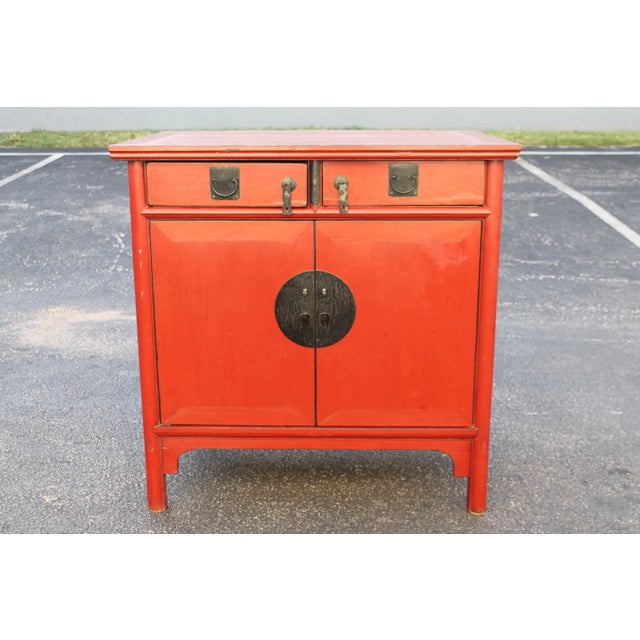 1950's Mid Century Chinoise Style Red Cabinet For Sale - Image 13 of 13