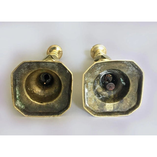 Brass Late 19th Century English Antique King of Diamonds Brass Candlesticks, a Pair For Sale - Image 8 of 8