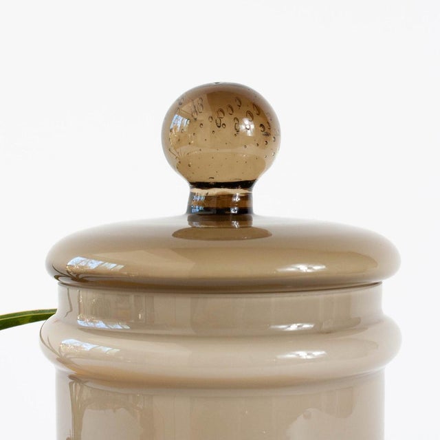 Glass Mid-Century Modern Portuguese Grey Opaline Jar, 1960s For Sale - Image 7 of 10