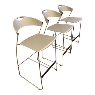 Baleri Italia "Juliette" Stackable Bar Stools Designed by Hannes Wettstein in Silver 0 Set of 3 For Sale