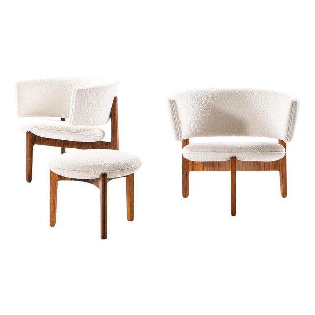 Easy Chairs and Ottoman in Rosewood attributed to Sven Ellekær for Christian Linneberg, 1962, Set of 3 For Sale