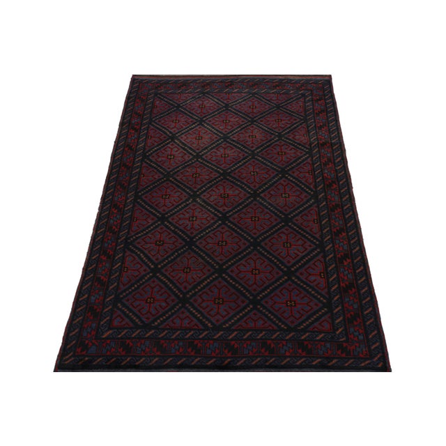 Tribal Rug & Kilim’s Afghan Baluch Tribal Rug in Burgundy and Blue Geometric Patterns For Sale - Image 3 of 7