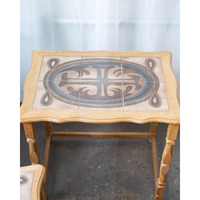 1970s Attributed to Henning Kjærnulf Danish Oak & Tile Nesting Tables for Edmund Pedersen, 1970s For Sale - Image 5 of 12