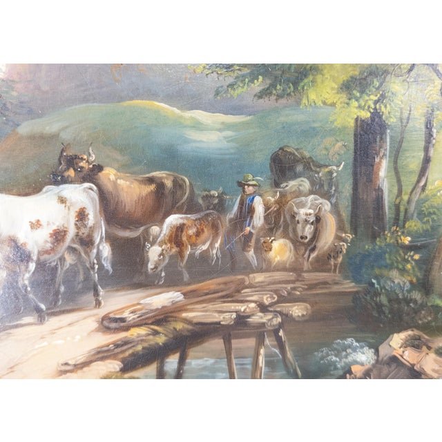 Metal Continental European Alpine Scene Oil Painting on Tin For Sale - Image 7 of 12