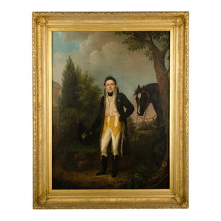 Mid 20th Century "Uniform with Horse" Figurative Oil Painting, Framed For Sale