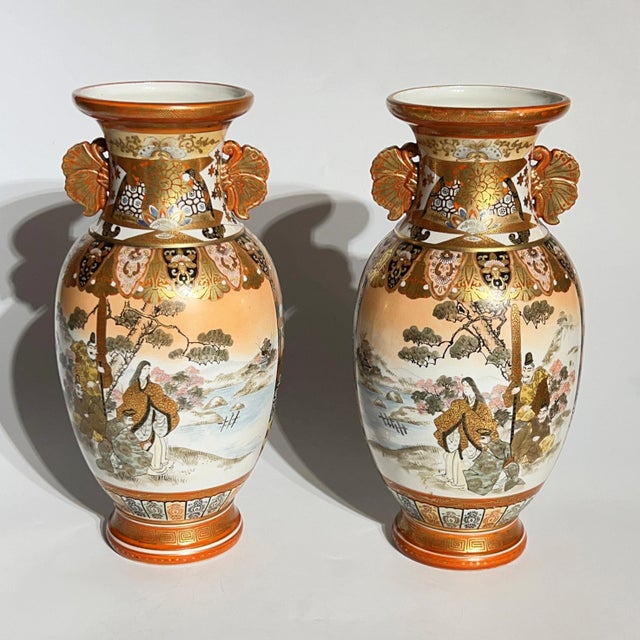 Japanese Kutani Porcelain Vases - A Pair For Sale - Image 4 of 12