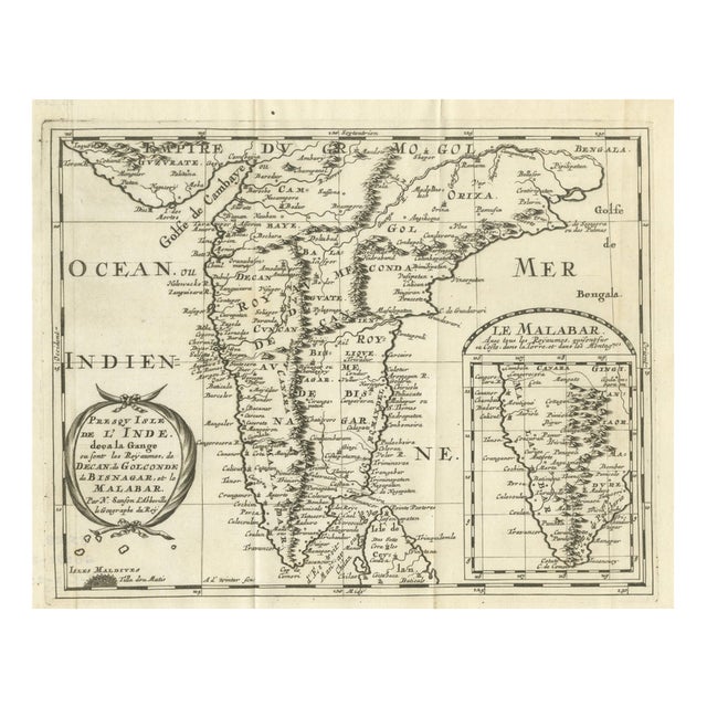 Southern India Map by Nicolas Sanson, 1683 For Sale