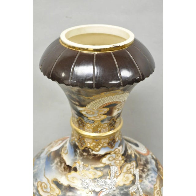 Ceramic Vintage 30" Japanese Royal Satsuma Hand Painted Porcelain Oriental Dragon Vase For Sale - Image 7 of 17