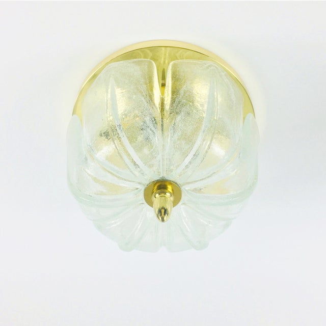 Mid-Century Modern 1970s Mid Century Modern Large Floral Glass & Brass Ceiling Light/Flush Mount From Limburg, Germany For Sale - Image 3 of 12