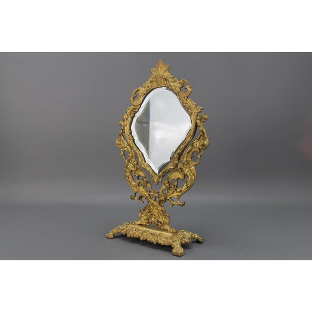 French Louis XIV Style Bronze and Brass Faceted Table Mirror, 1920s For Sale - Image 12 of 18