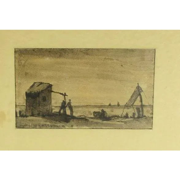 John Gallucci Italian/American 1918- 2009. A beautiful beach scene from a rustic stretch of beach. Sailing boats, tents,...