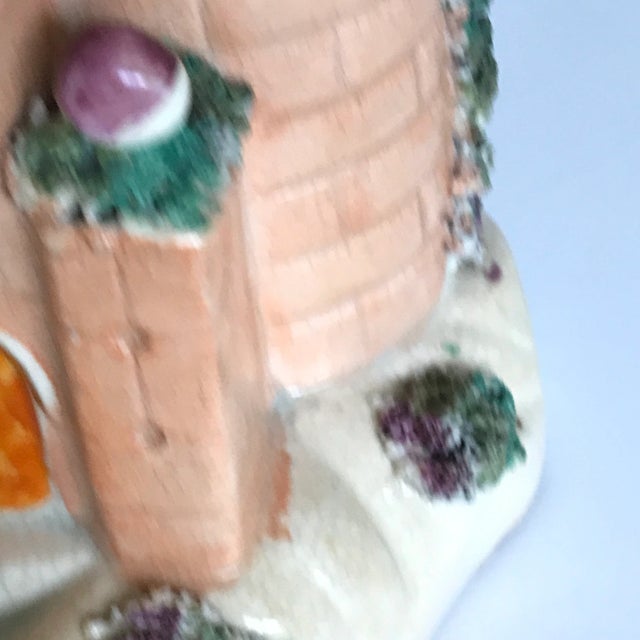 Peach Sized Peach Colored Staffordshire Castle Cottage Pastille Burner Spill Vase For Sale - Image 8 of 13