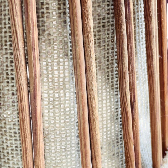 Brown Mid-Century Scandinavian Rustic Wood and Burlap Hanging Lamp, 1960s For Sale - Image 8 of 10
