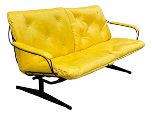 Vintage Homecrest Mid Century Modern Wire Metal Sofa W/ Yellow Vinyl Cushions