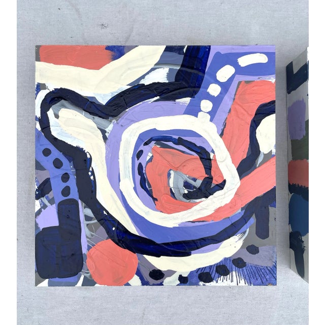 Abstract Set of 3 Modern Original Abstract Square Paintings For Sale - Image 3 of 12