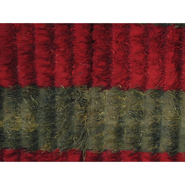 Vintage Turkish Tulu Rug, Long hair Angora wool, Green and Red For Sale - Image 12 of 13