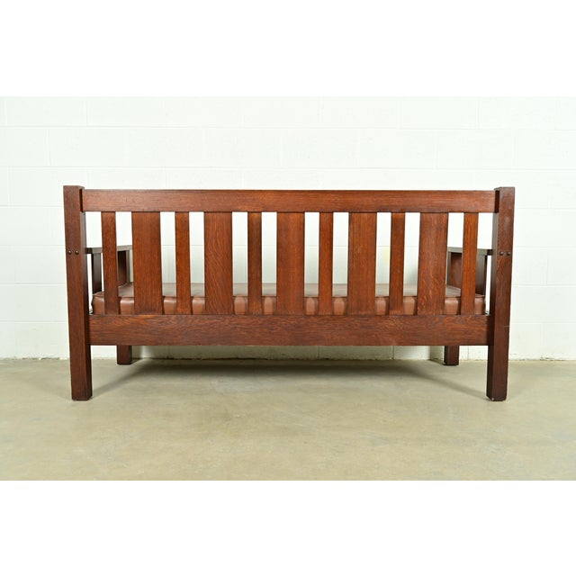 Limbert Style Antique Mission Oak Arts & Crafts Settle Sofa, Circa 1910 For Sale - Image 10 of 11
