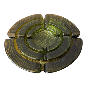 1970s Anchor Hocking Green Soreno Nesting Ashtray Set- 3 Pieces
