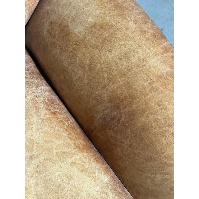 Cognac Leather Armchair with Industrial Metal Base For Sale - Image 4 of 7