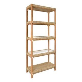 Matthew Izzo Home Hawthorn Rattan and Seagrass Étagère With Glass Shelfs For Sale