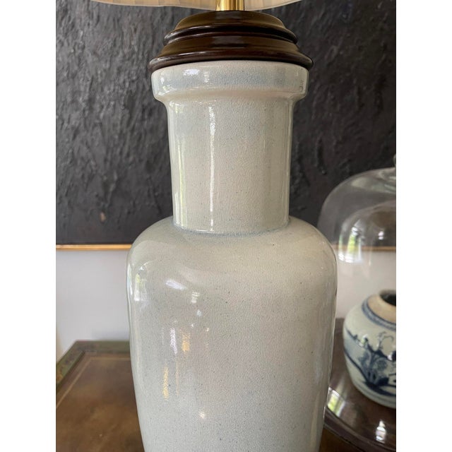 Wood Vintage Pale Blue Asian Table Lamp For Sale - Image 7 of 10