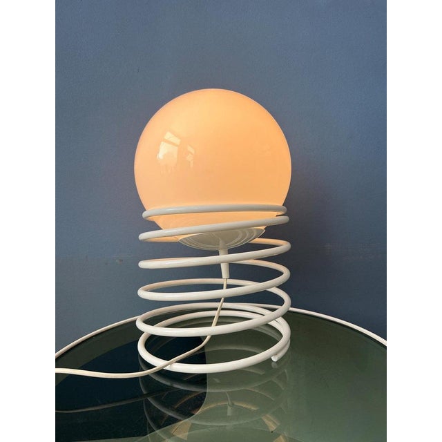 White Large Mid-Century Opaline Milk Glass Spiral Table Lamp For Sale - Image 8 of 8