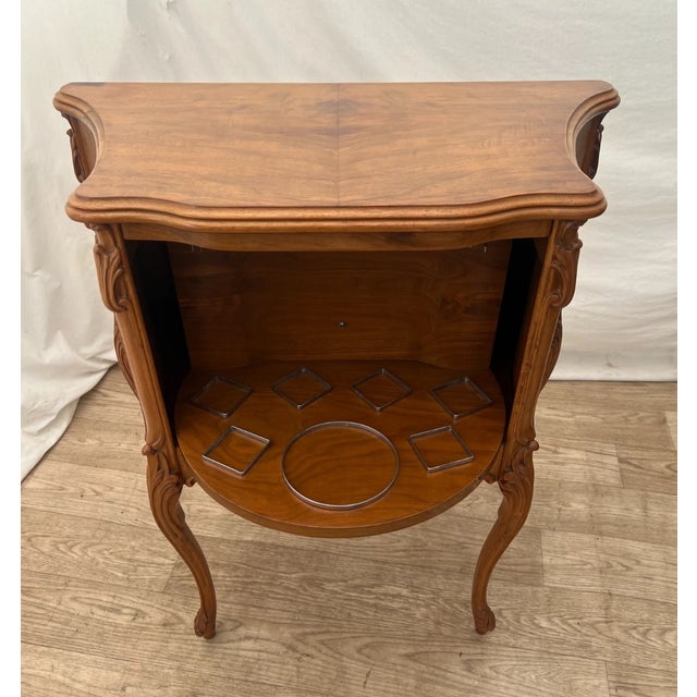 Gorgeous Vintage French Cabinet Side Table Hidden Bar Storage, Push door and it rotates to a hidden bar. Solid Walnut Hand...